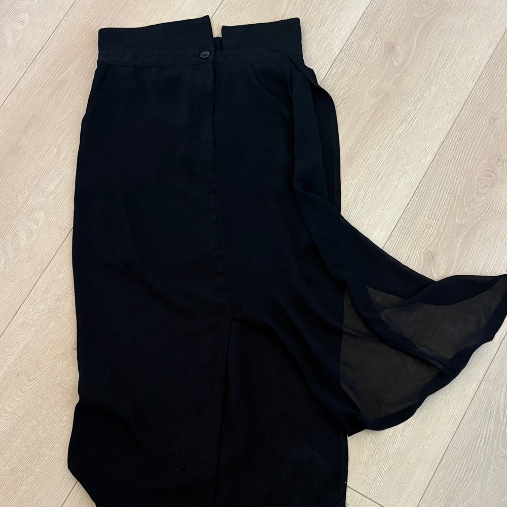Women's Black High-Waist Pencil Skirt with Side Tie Detail
